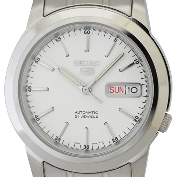 SEIKO SNKE49K1 Watch - Men's Seiko 5 Day-Date Stainless Steel Bracelet Watch - White (Image 3)