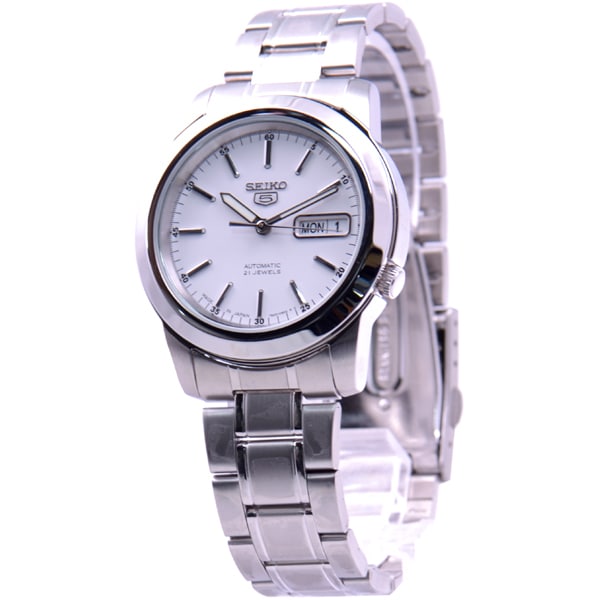 SEIKO SNKE49J1 Watch - Men's 5 Automatic Watch White Dial Stainless Steel Water Resistant Classic Design
