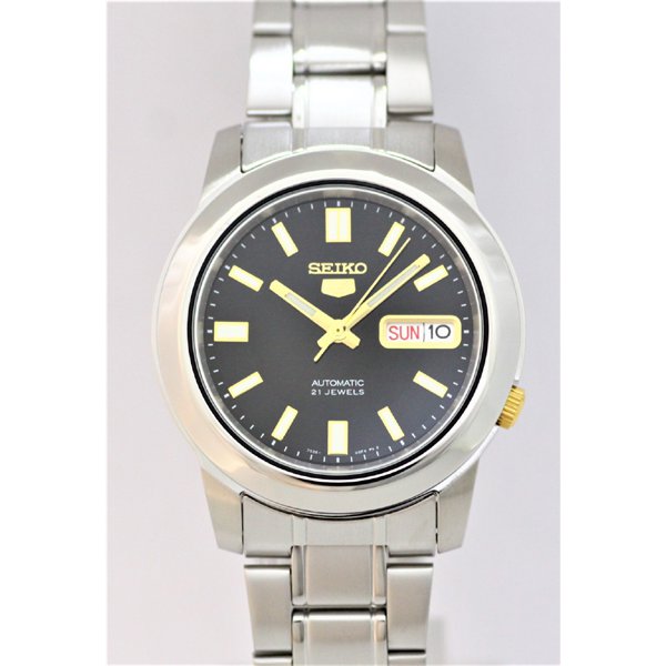 SEIKO SNKK17K1 Watch - Men's 5 Automatic Movement Black Dial Stainless Steel Bracelet Watch Water Resistant