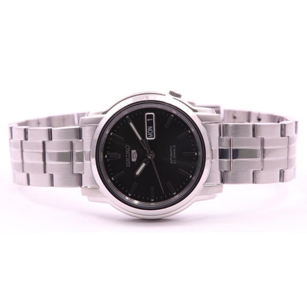 SEIKO SNKK71K1 Watch - Men's 5 Automatic Movement Black Dial Stainless Steel Bracelet Watch Water Resistant Classic Design (I