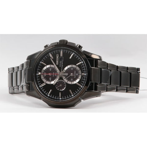 SEIKO SSC095P1 Watch - Men's Solar Chronograph Black Dial Alarm 10BAR Water Resistant IP Bracelet Watch (Image 3)
