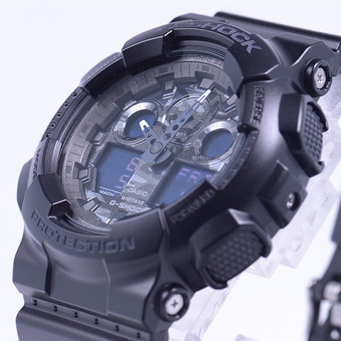 CASIO GA 100CF 1AJF Men's Camouflage Dial Watch with Durable Resin Band, Water Resistant Design, LED Light and Shock Resistant Features for Everyday Adventure