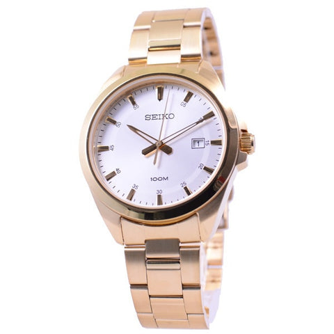 SEIKO SUR212P1 Watch - Men's Gold Plated Bracelet Water Resistant 100m Classic Design Quartz Watch