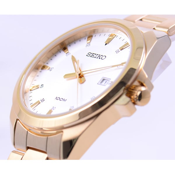 SEIKO SUR212P1 Watch - Men's Gold Plated Bracelet Water Resistant 100m Classic Design Quartz Watch (Image 2)