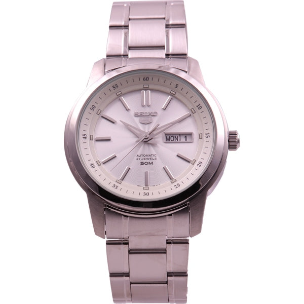 SEIKO SNKM83K1 Watch - 5 Automatic Movement Stainless Steel Bracelet White Dial Men's Watch with Date Function