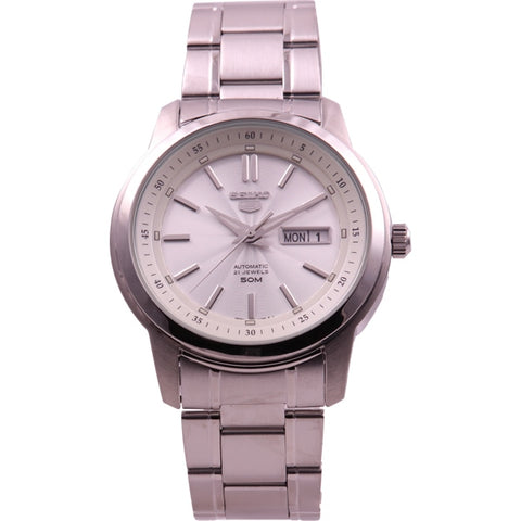 SEIKO SNKM83K1 Watch - 5 Automatic Movement Stainless Steel Bracelet White Dial Men's Watch with Date Function
