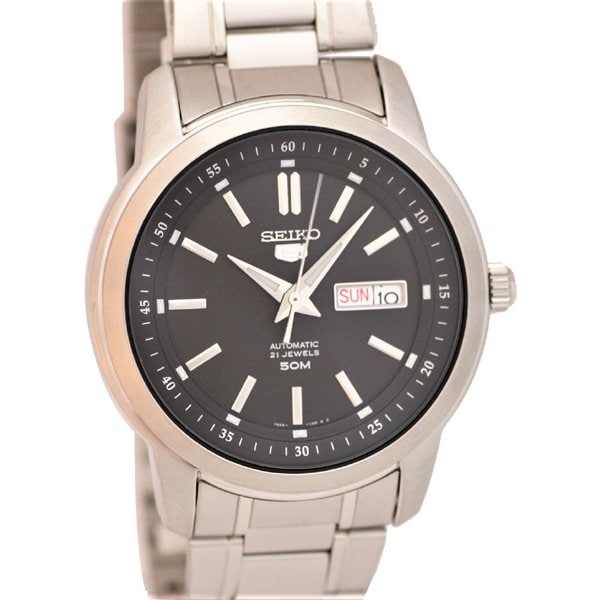 SEIKO SNKM87K1 Watch - 5 Automatic Movement Black Dial Stainless Steel Bracelet Men's Watch