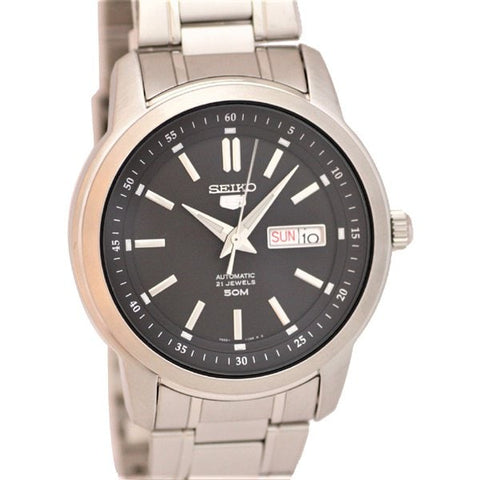 SEIKO SNKM87K1 Watch - 5 Automatic Movement Black Dial Stainless Steel Bracelet Men's Watch