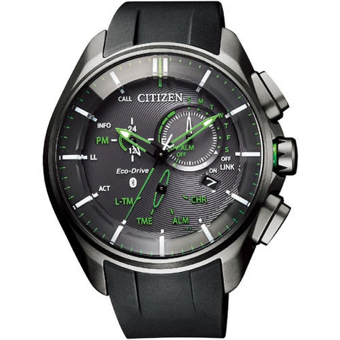 CITIZEN BZ1045 05E Eco Drive Bluetooth Men's Watch with Titanium Case and Black Rubber Strap, Stylish Green Accents