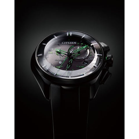 CITIZEN BZ1045 05E Eco Drive Bluetooth Men's Watch with Titanium Case and Black Rubber Strap, Stylish Green Accents