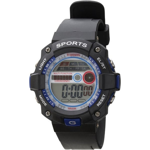 CLEVER TS D154 BL Men's Digital Watch with Waterproof Design, LED Backlight, Stopwatch Functionality, and Durable Resin Band for Everyday Use