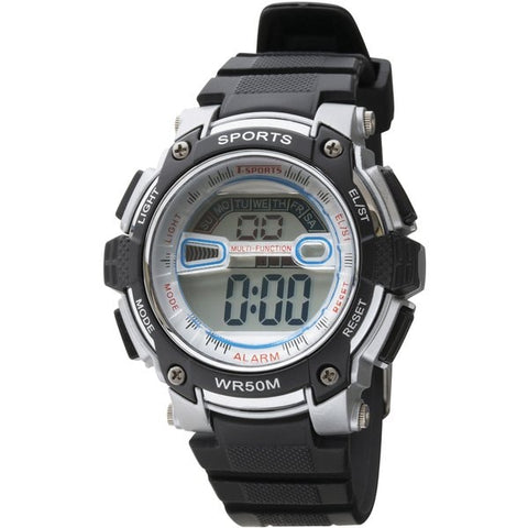 CLEVER TS D155 SV Men's Digital Watch with Waterproof Design, LED Backlight, Alarm Function, and Sleek Stainless Steel Band