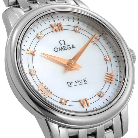 OMEGA 424.10.27.60.55.001 De Ville Prestige Watch with Elegant White Dial, 5 Year Warranty and Luxurious Design