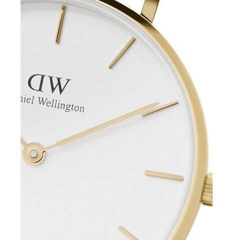Daniel Wellington DW00100350 Petite Evergold Gold 28mm White Genuine Leather Strap Elegant Design 2-Year Warranty