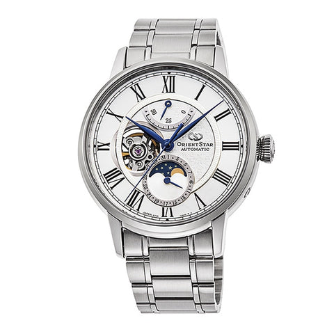 ORIENT RK AY0102S Classic Moon Phase Automatic Mechanical Watch with Manual Winding, Stainless Steel Case, Elegant Design for Men