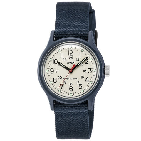 TIMEX TW2U84200 Camper MK1 Original Nylon Belt Watch in Ivory and Navy with Unisex Design and 1 Year Warranty