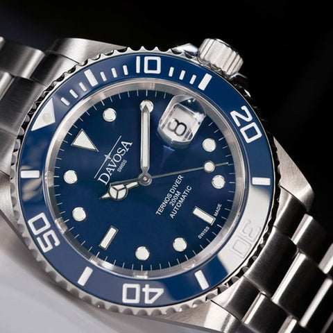DAVOSA 161.555.40 Watch - DAVOSA Ternos Ceramic Bezel Automatic Watch Blue - Swiss Made, Water Resistant, Elegant Design (Ima