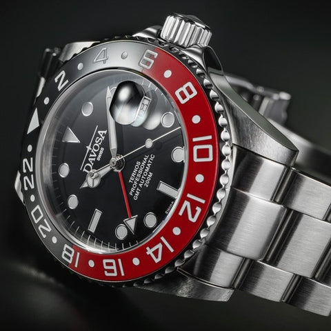 DAVOSA 161.571.90 DAVOSA Ternos Pro GMT TT DIVER Ceramic Bezel Automatic Watch Black/Red - Genuine Product