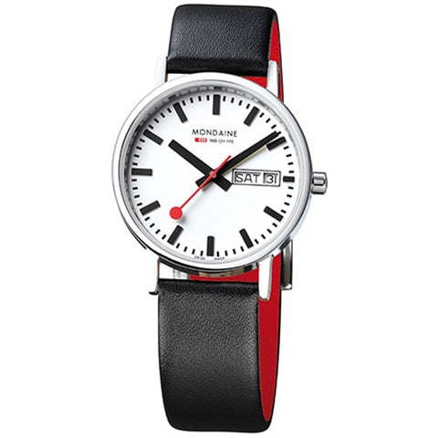 MONDAINE A667.30314.11SBBV Watch - MONDAINE Classic Day-Date 36mm Vegan Grape Leather Watch - Model [Genuine Product]