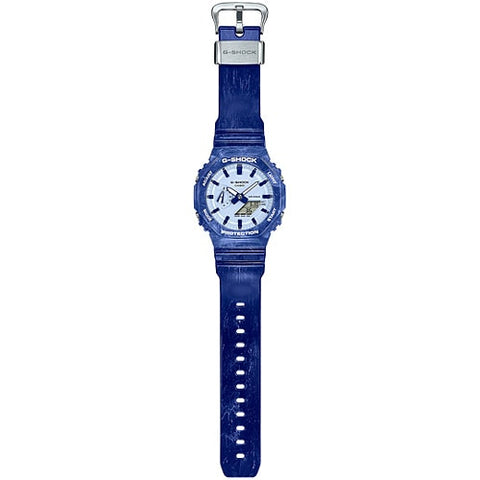 CASIO GA 2100BWP 2AJR G SHOCK Men's Watch with Blue Floral Design, Shock Resistant, 200M Water Resistant, Durable Resin Band