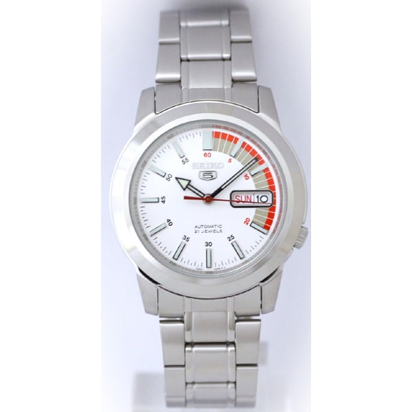 SEIKO SNKK25K1 Watch - 5 Automatic Movement Red/White Dial Men's Watch with Stainless Steel Bracelet 1 Year Warranty