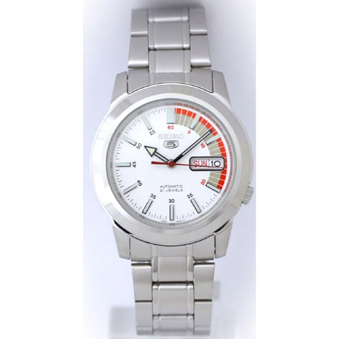 SEIKO SNKK25K1 Watch - 5 Automatic Movement Red/White Dial Men's Watch with Stainless Steel Bracelet 1 Year Warranty