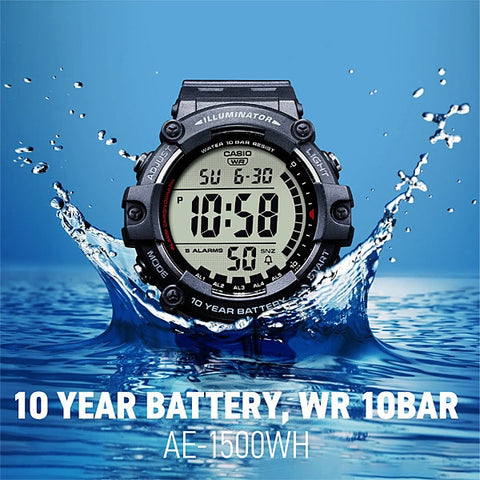 CASIO AE1500WH1AJF CASIO Collection Multi-Function Digital Watch AE-1500WH-1AJF with Stopwatch, Alarm, and LED Backlight