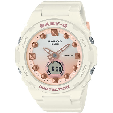 CASIO BGA 320 7A1JF Stylish Ladies BABY G Beach Scene Theme Watch with Water Resistance, Shock Resistance, and Trendy Design for Everyday Wear
