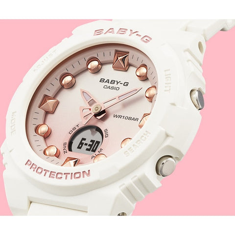 CASIO BGA 320 7A1JF Stylish Ladies BABY G Beach Scene Theme Watch with Water Resistance, Shock Resistance, and Trendy Design for Everyday Wear