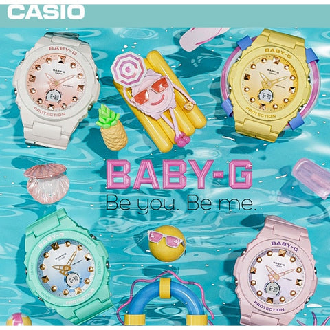 CASIO BGA 320 7A1JF Stylish Ladies BABY G Beach Scene Theme Watch with Water Resistance, Shock Resistance, and Trendy Design for Everyday Wear