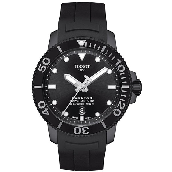 TISSOT T1204073705100 Watch - T120.407.37.051.00 SEASTAR 1000 AT ALLBK Rubber Strap Dive Watch