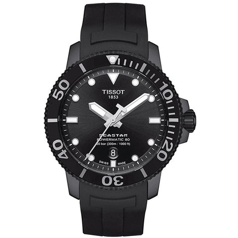 TISSOT T1204073705100 Watch - T120.407.37.051.00 SEASTAR 1000 AT ALLBK Rubber Strap Dive Watch