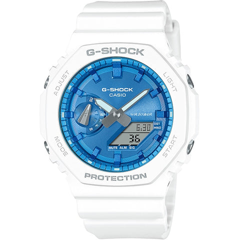 CASIO GA 2100WS 7AJF Men's G SHOCK Precious Heart Selection with Durable Resin Case, Water Resistance, Stylish White Design, and Shock Resistance for Everyday Wear