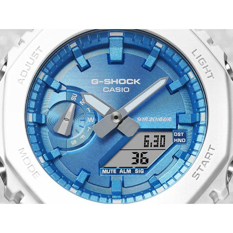 CASIO GA 2100WS 7AJF Men's G SHOCK Precious Heart Selection with Durable Resin Case, Water Resistance, Stylish White Design, and Shock Resistance for Everyday Wear