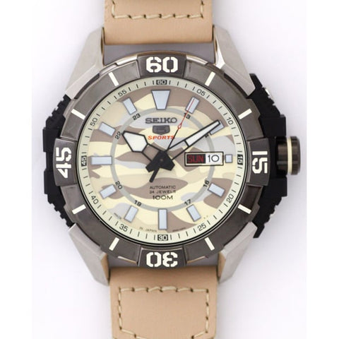 SEIKO SRPA01J1 Watch - 5 SS Nylon Band Water Resistant Beige Men's Watch with Automatic Movement and 1 Year Warranty