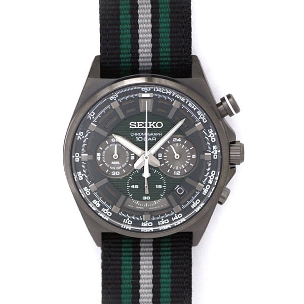 SEIKO SSB411P1 Watch - Chronograph Quartz Water Resistant 100M Men's Watch with Nylon Strap and 1 Year Warranty