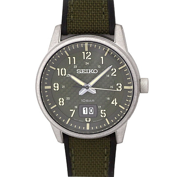 SEIKO SUR323P1 Watch - Quartz Green Dial 100M Water Resistant Men's Watch with Silicone Band and 1 Year Warranty