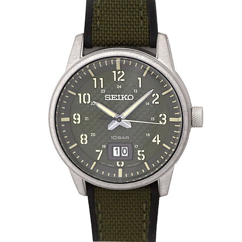 SEIKO SUR323P1 Watch - Quartz Green Dial 100M Water Resistant Men's Watch with Silicone Band and 1 Year Warranty