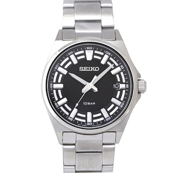 SEIKO SUR505P1 Watch - Quartz Black Dial Men's Watch with Stainless Steel Bracelet 100M Water Resistance 1 Year Warranty
