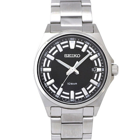 SEIKO SUR505P1 Watch - Quartz Black Dial Men's Watch with Stainless Steel Bracelet 100M Water Resistance 1 Year Warranty
