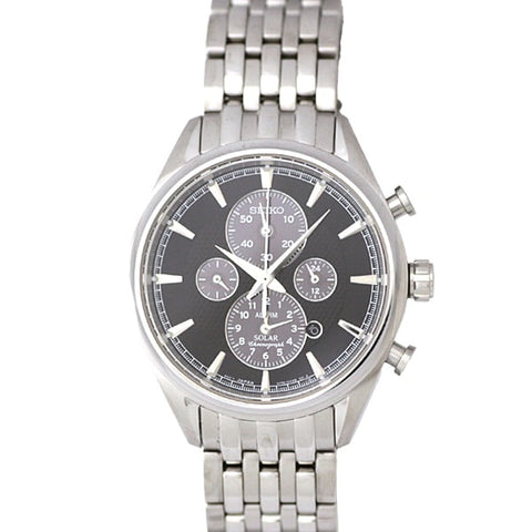 SEIKO SSC211P1 Solar Chronograph Stainless Steel 100m Water Resistant Black Dial Elegant Design