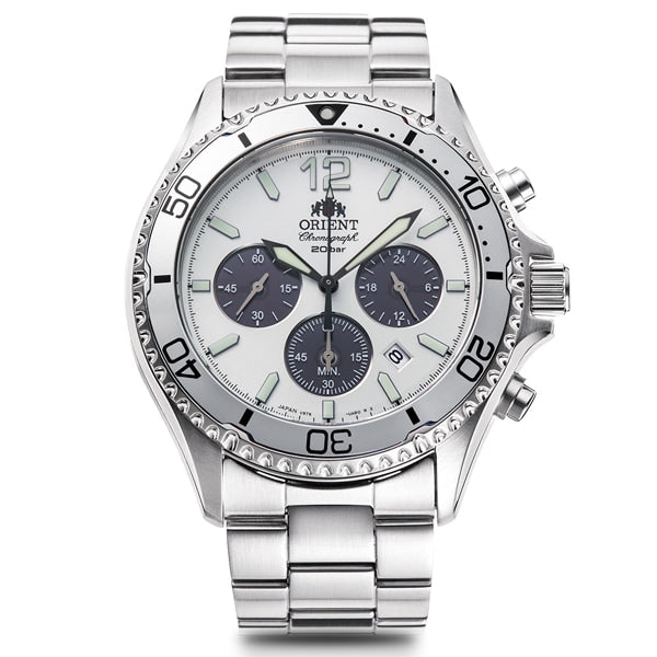 ORIENT RN-TX0205S Watch - Men's Sports Mako WWF Japan Collaboration Limited Edition Chronograph Solar Powered Metal Band