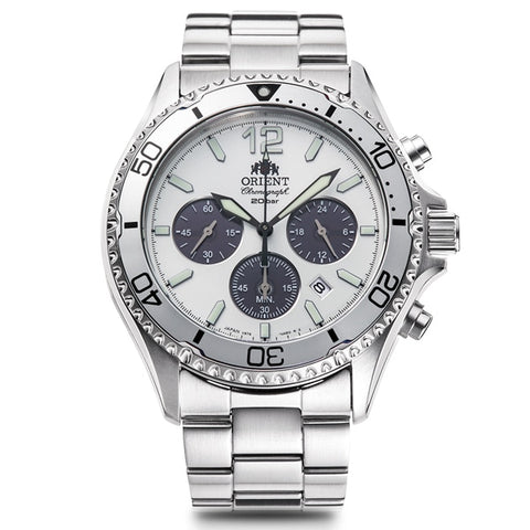 ORIENT RN-TX0205S Watch - Men's Sports Mako WWF Japan Collaboration Limited Edition Chronograph Solar Powered Metal Band
