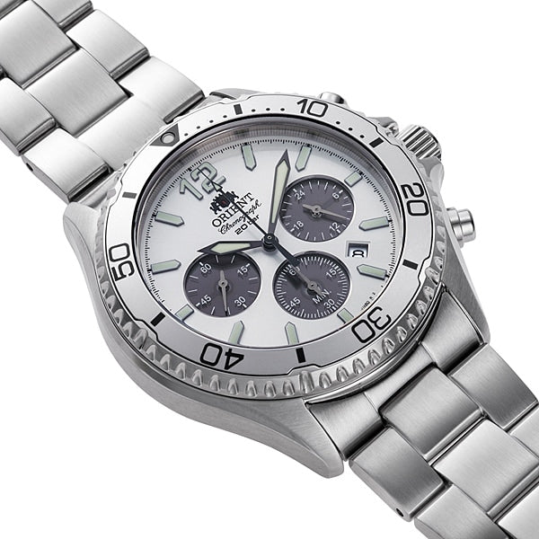 ORIENT RN-TX0205S Watch - Men's Sports Mako WWF Japan Collaboration Limited Edition Chronograph Solar Powered Metal Band (Ima