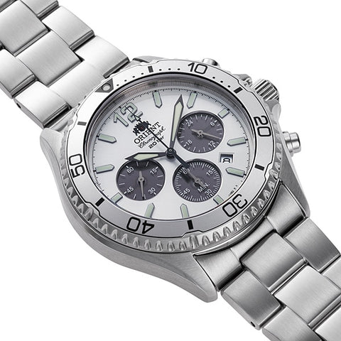 ORIENT RN-TX0205S Watch - Men's Sports Mako WWF Japan Collaboration Limited Edition Chronograph Solar Powered Metal Band (Ima