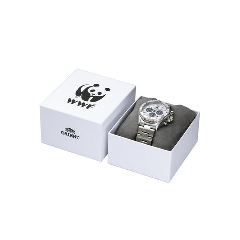 ORIENT RN-TX0205S Watch - Men's Sports Mako WWF Japan Collaboration Limited Edition Chronograph Solar Powered Metal Band (Ima