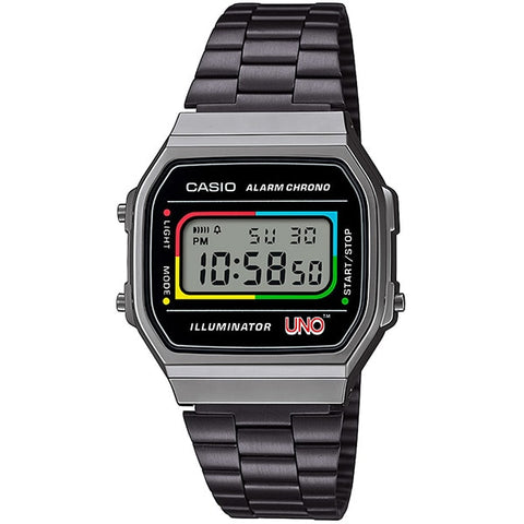 CASIO A168WEUC 1AJR Classic Digital Watch with Stainless Steel Band, Water Resistant, LED Backlight and Retro Design