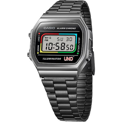CASIO A168WEUC 1AJR Classic Digital Watch with Stainless Steel Band, Water Resistant, LED Backlight and Retro Design