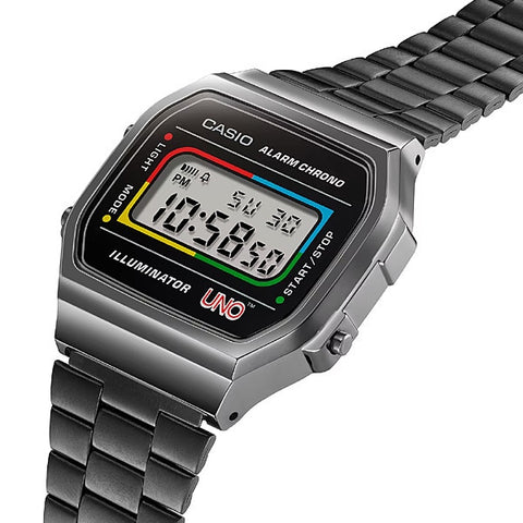 CASIO A168WEUC 1AJR Classic Digital Watch with Stainless Steel Band, Water Resistant, LED Backlight and Retro Design