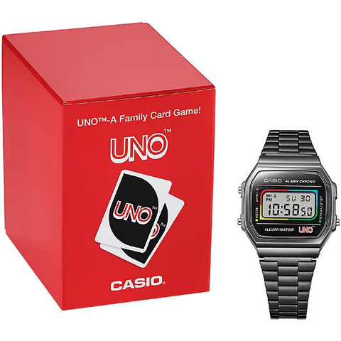 CASIO A168WEUC 1AJR Classic Digital Watch with Stainless Steel Band, Water Resistant, LED Backlight and Retro Design